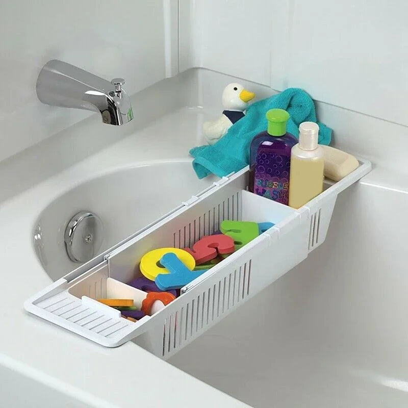 Bathtub Caddy Tray Basket Retractable Multifunction Bathroom Storage Bracket Drain Shelf Rack Bath Toys Organizer For Bathroom - Problems Solved