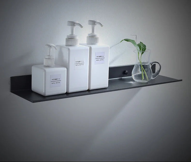 Bath Storage Rack Wall Shelves Floating Matt Black Bathroom Kitchen Mirror Metal Shower Organizer Home Accessories No Drill - Problems Solved