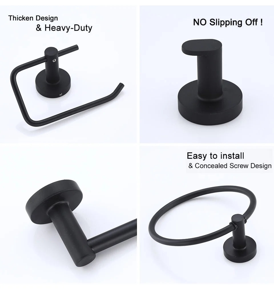 Bathroom Hardware Black Robe Hook Towel Rail Bar Rack Bar Shelf Tissue Paper Holder