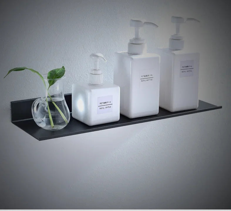 Bath Storage Rack Wall Shelves Floating Matt Black Bathroom Kitchen Mirror Metal Shower Organizer Home Accessories No Drill - Problems Solved