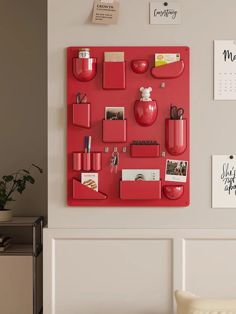 Problems Solved wall organizer with desktop shelf for offices, kitchens, bathrooms, workshops, and children's rooms.