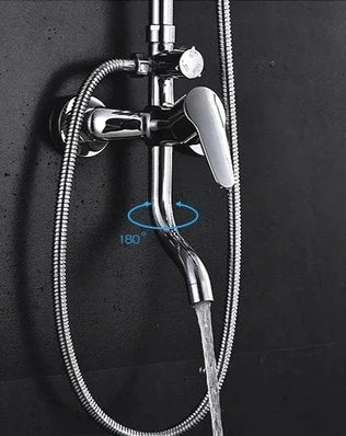 Wall-mounted bathroom bathtub faucet by Problems Solved with adjustable hot and cold water mixing and three shower modes.