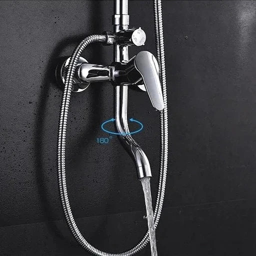 Wall-mounted bathroom bathtub faucet by Problems Solved with adjustable hot and cold water mixing and three shower modes.