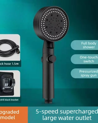 Bathroom Shower Accessories  - Adjustable High Pressure Shower Head 5 Modes with Hose Water Saving One-Key Stop Spray Nozzle - Problems Solved