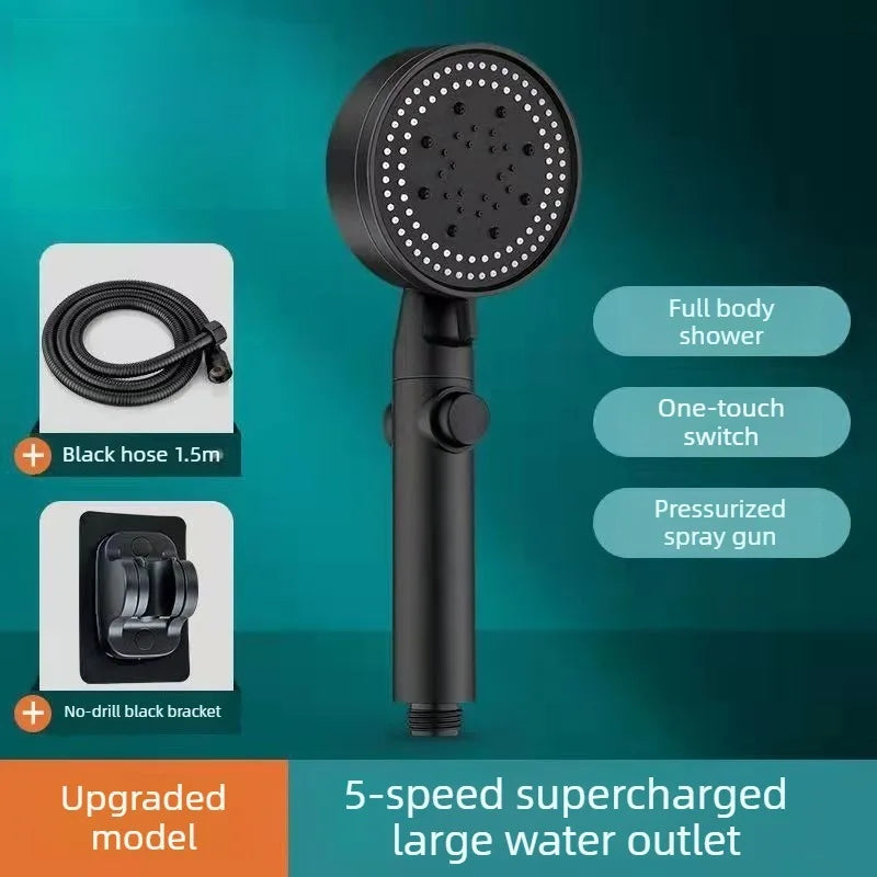 Bathroom Shower Accessories  - Adjustable High Pressure Shower Head 5 Modes with Hose Water Saving One-Key Stop Spray Nozzle - Problems Solved