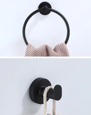 Bathroom Hardware Black Robe Hook Towel Rail Bar Rack Bar Shelf Tissue Paper Holder