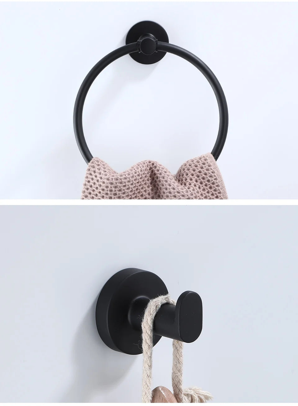 Bathroom Hardware Black Robe Hook Towel Rail Bar Rack Bar Shelf Tissue Paper Holder