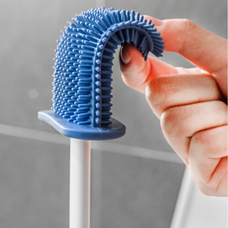Wall Hanging Toilet Brush with Holder Long Handled Silicone Toilet Brush Soft Bristles WC Cleaning Brush Bathroom Accessories - Problems Solved