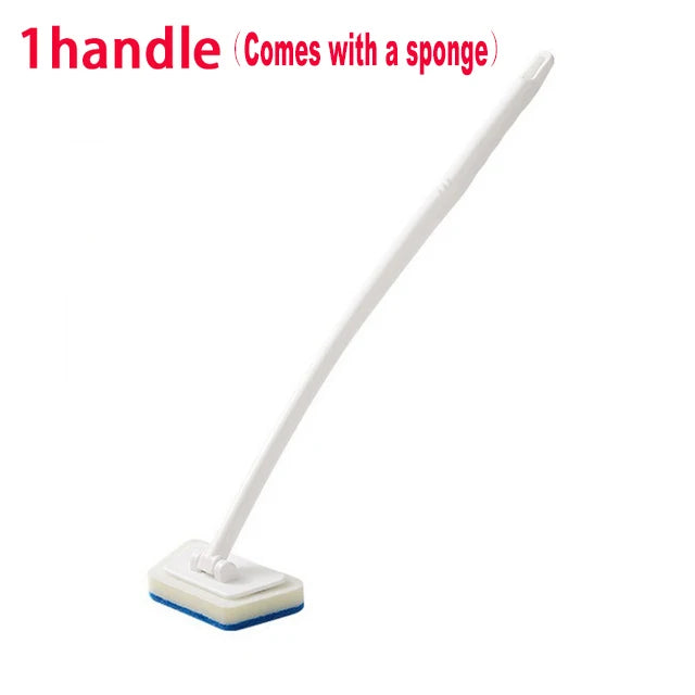 Problems Solved bathroom sponge cleaning brush with long handle, multi-functional tool for easy scrubbing and cleaning.