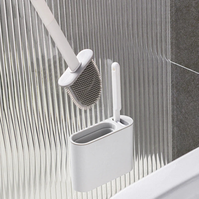 Wall Hanging Toilet Brush with Holder Long Handled Silicone Toilet Brush Soft Bristles WC Cleaning Brush Bathroom Accessories - Problems Solved