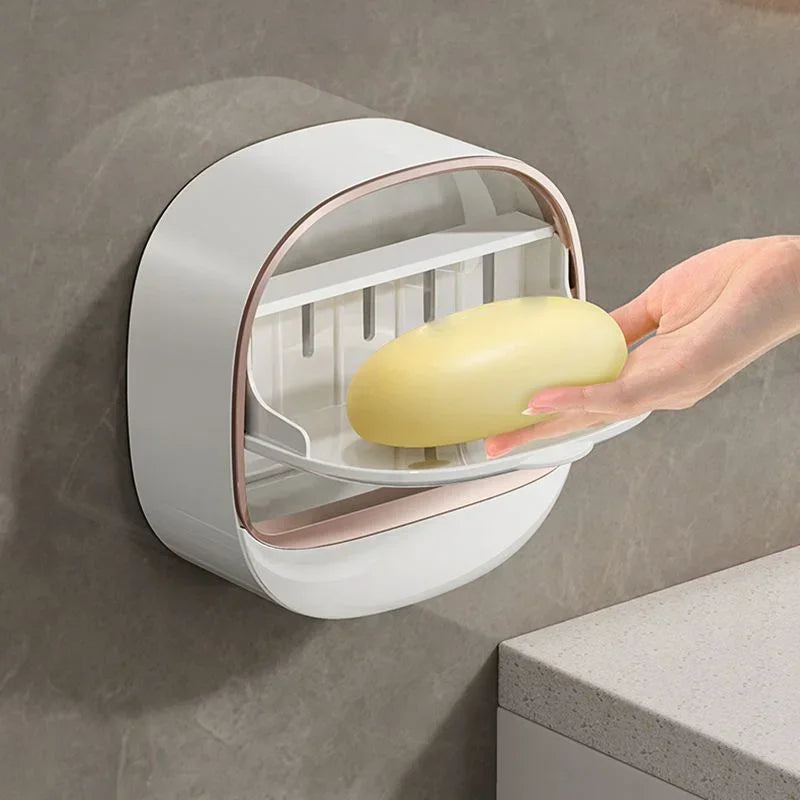 Bathroom Drain Soap Box Wall Mounted ABS Soap Box with Lid Waterproof Soap Dish Dishes Storage Box Travel Organizer Case Storage - Problems Solved
