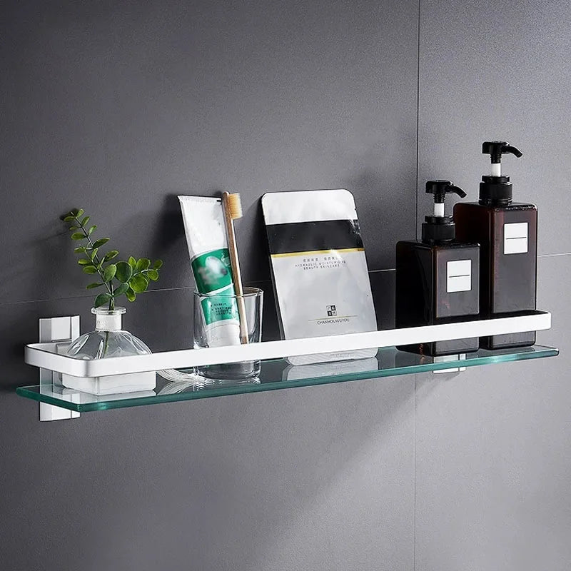 Glass Shelf Bathroom Items Bore Storage Shower Organiser Accessories Organizers Wall Shelves Hardware Fixture Home Improvement - Problems Solved