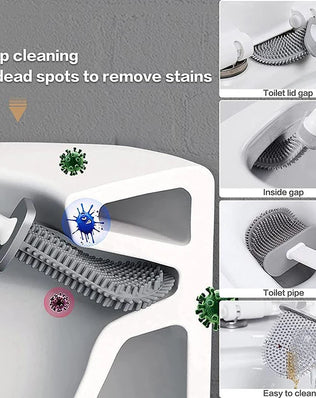 Wall Hanging Toilet Brush with Holder Long Handled Silicone Toilet Brush Soft Bristles WC Cleaning Brush Bathroom Accessories - Problems Solved