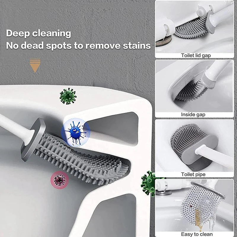 Wall Hanging Toilet Brush with Holder Long Handled Silicone Toilet Brush Soft Bristles WC Cleaning Brush Bathroom Accessories - Problems Solved