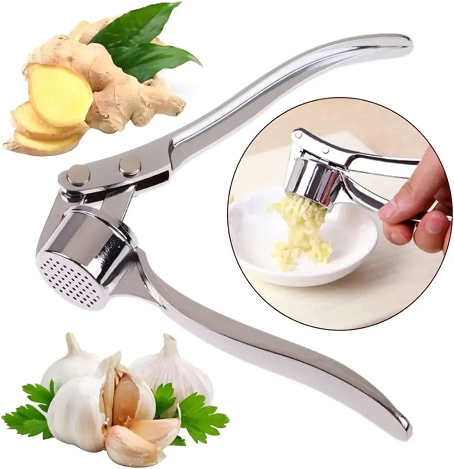Kitchen Gadgets Garlic Press Stainless Steel Garlic Mincer Garlic Peeler and Cleaning Brush Ginger Peeler Household Tools - Problems Solved