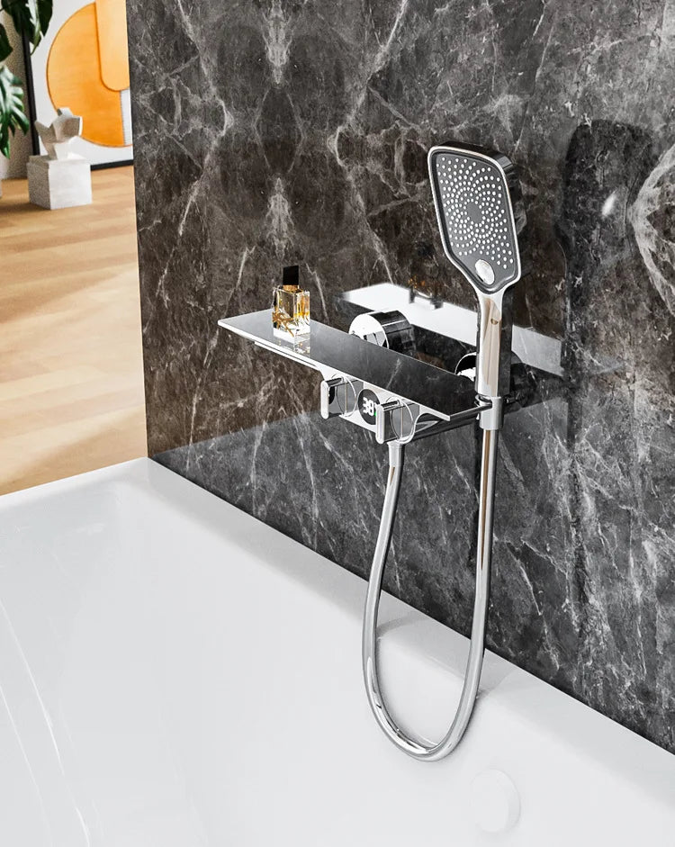 Bathroom Gray Bathtub Faucet Set Wall Mounted Brass Digital - Problems Solved