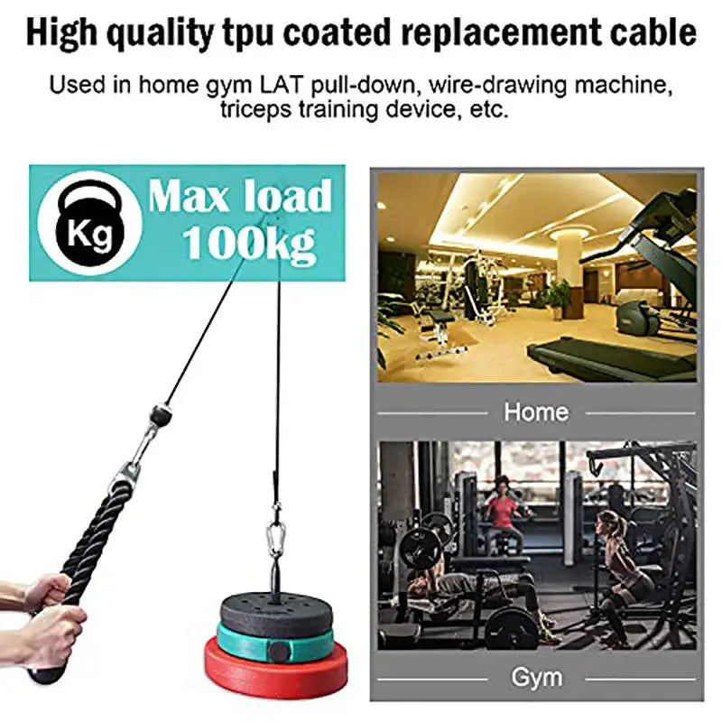 Heavy Duty Fitness Cable PU Coated Pulley Rope Adjustable Home Gym Equipment Accessories Arm Triceps Training Cable Fly System - Problems Solved