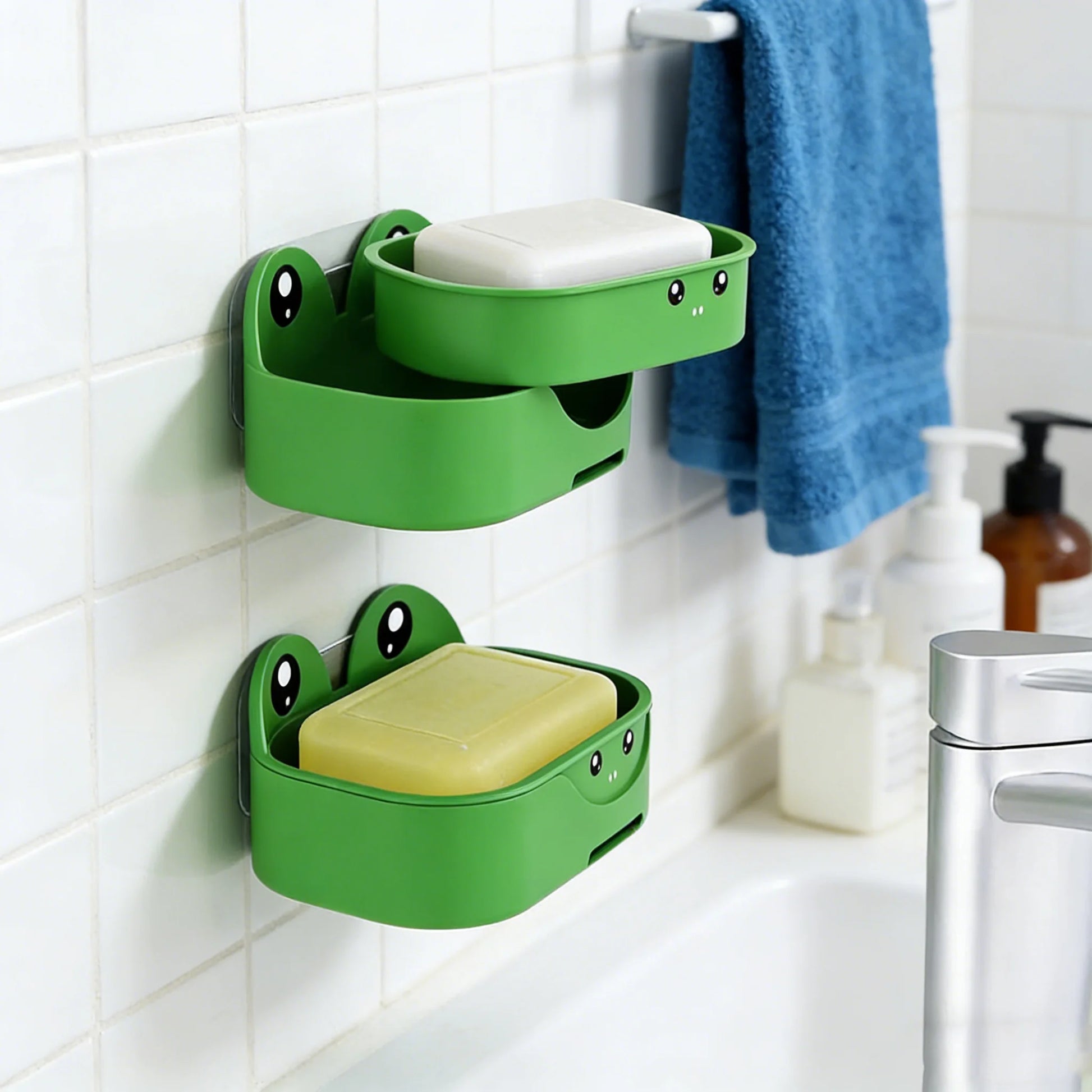 Creative and Adorable Double-Layer Frog-Shaped Bathroom Organizer with Waterproof Drainage - Home, Kids, and Student Essentials - Problems Solved