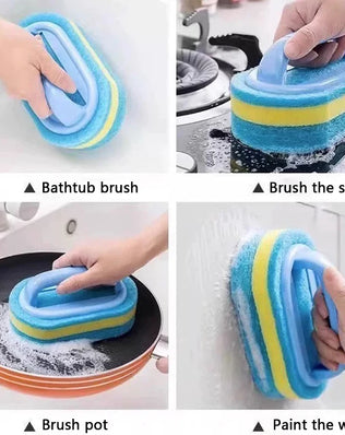 3PCS Cleaning Brush With Handle Sponge Wiping Kitchen Cleaning - Problems Solved