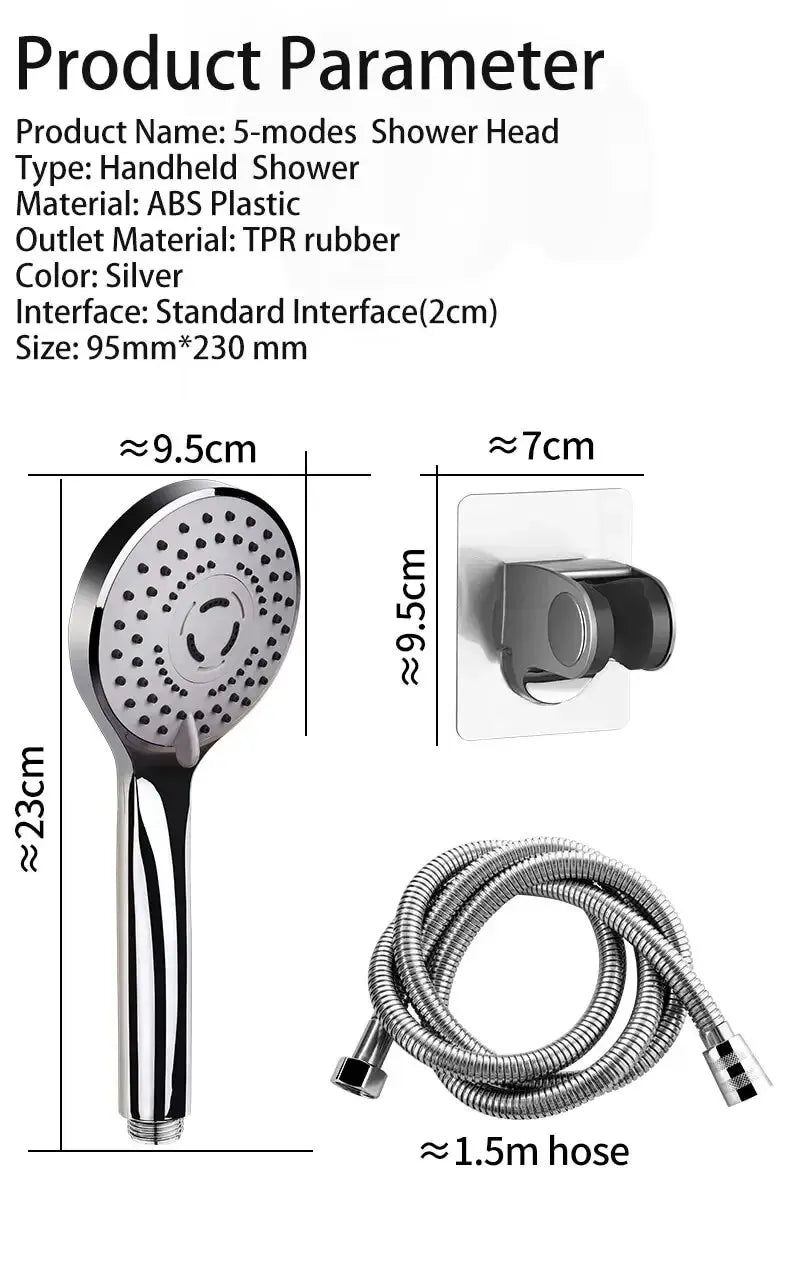 Bathroom Pressurized Hand Shower Package Accessories Shower Nozzle Large Water Output 5 Models Universal Adaptation Save Water - Problems Solved