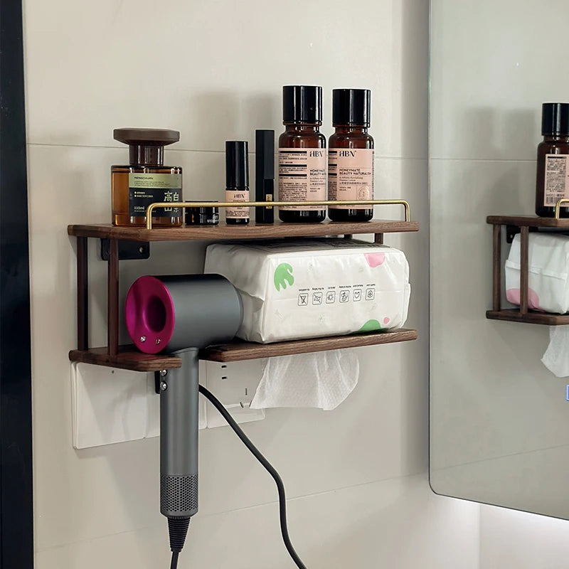Wall-Mounted Wooden Bathroom Storage Rack Multi-Layer Vanity Organizer for Towels And Cosmetics Home Vanity Countertop Solution - Problems Solved