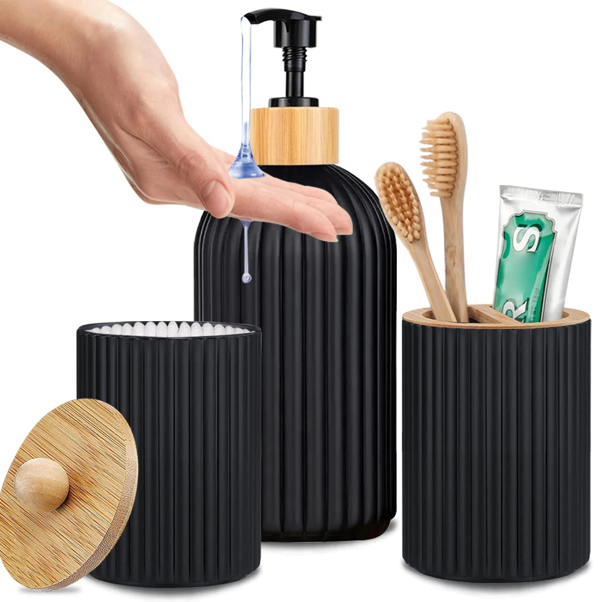Bathroom Countertop Container Hand Soap Dispenser Cotton Ball Storage Box Toothbrush Holder Home Decoration Organizer - Problems Solved