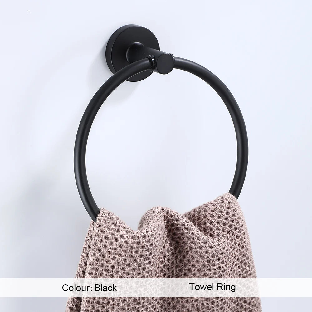 Bathroom Hardware Black Robe Hook Towel Rail Bar Rack Bar Shelf Tissue Paper Holder