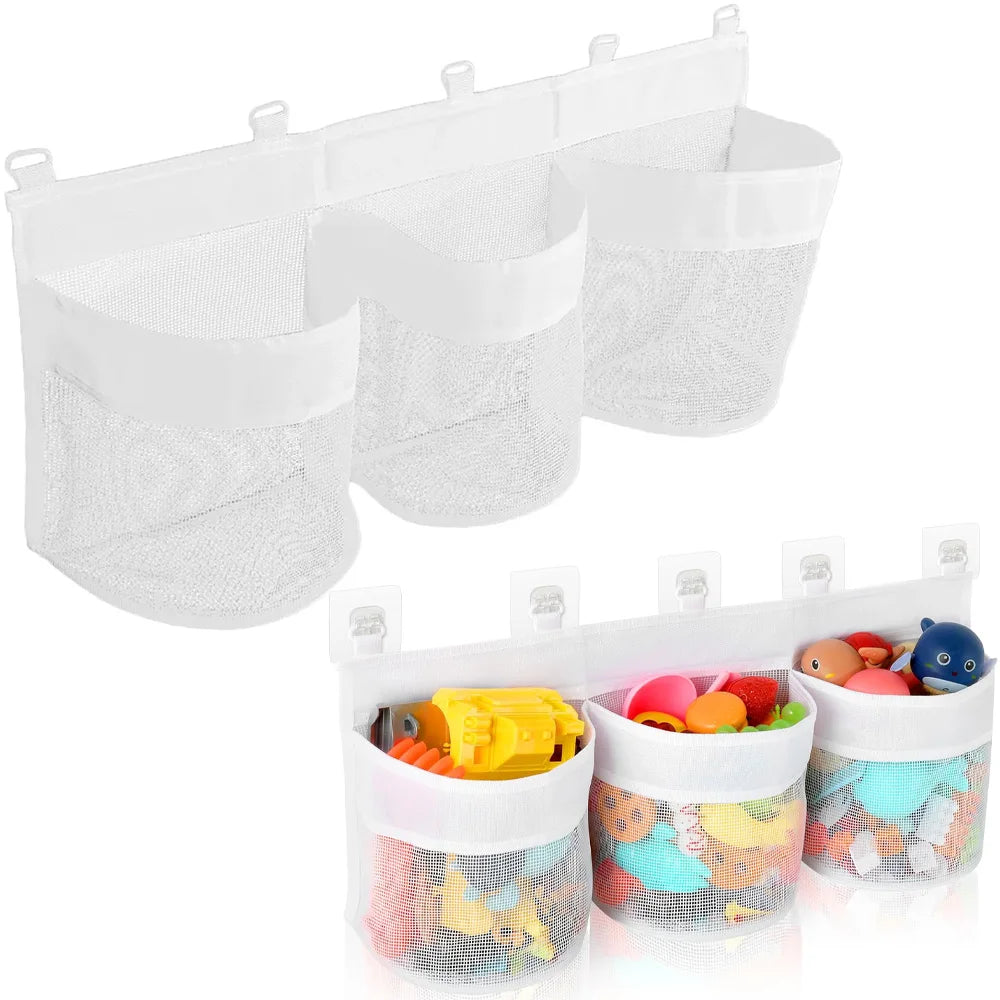 Bathroom Kids Toy Storage Bag - Multi-Compartment Wall Hanging Organizer with Drainage Holes, Large Capacity & Anti-Mold Mesh - Problems Solved