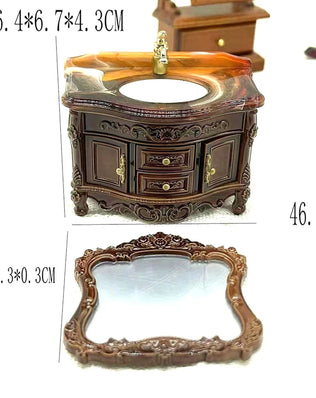 Dollhouse Decoration Accessories; Mini Bathroom Furniture with Basin, Sink and Mirror. - Problems Solved