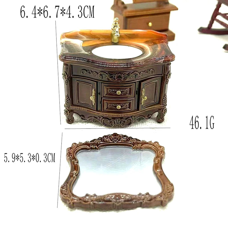 Dollhouse Decoration Accessories; Mini Bathroom Furniture with Basin, Sink and Mirror. - Problems Solved