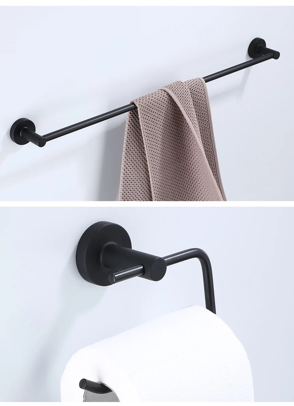 Bathroom Hardware Black Robe Hook Towel Rail Bar Rack Bar Shelf Tissue Paper Holder