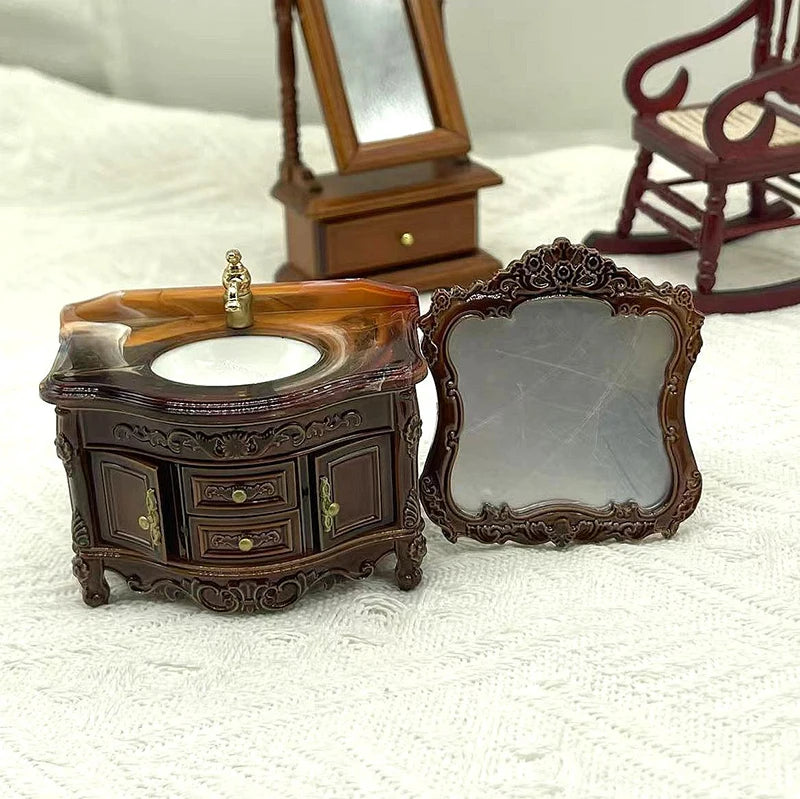Dollhouse Decoration Accessories; Mini Bathroom Furniture with Basin, Sink and Mirror. - Problems Solved