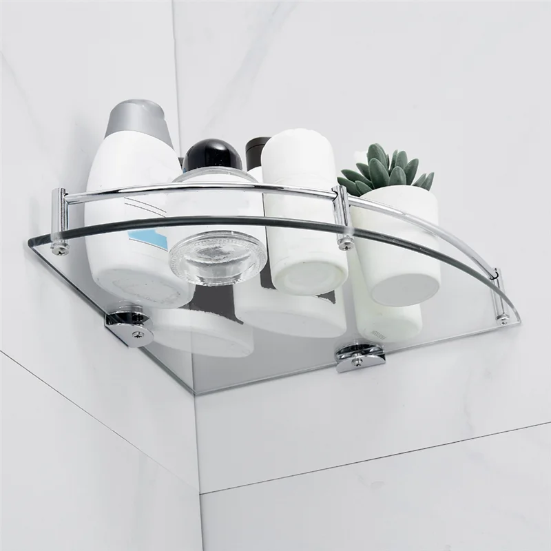 B97A-Bathroom Shelves, Bathroom Glass Corner Shelf Triangle Wall Mounted ,Tempered Glass Shelf For Storing Shower Gel/Soap - Problems Solved