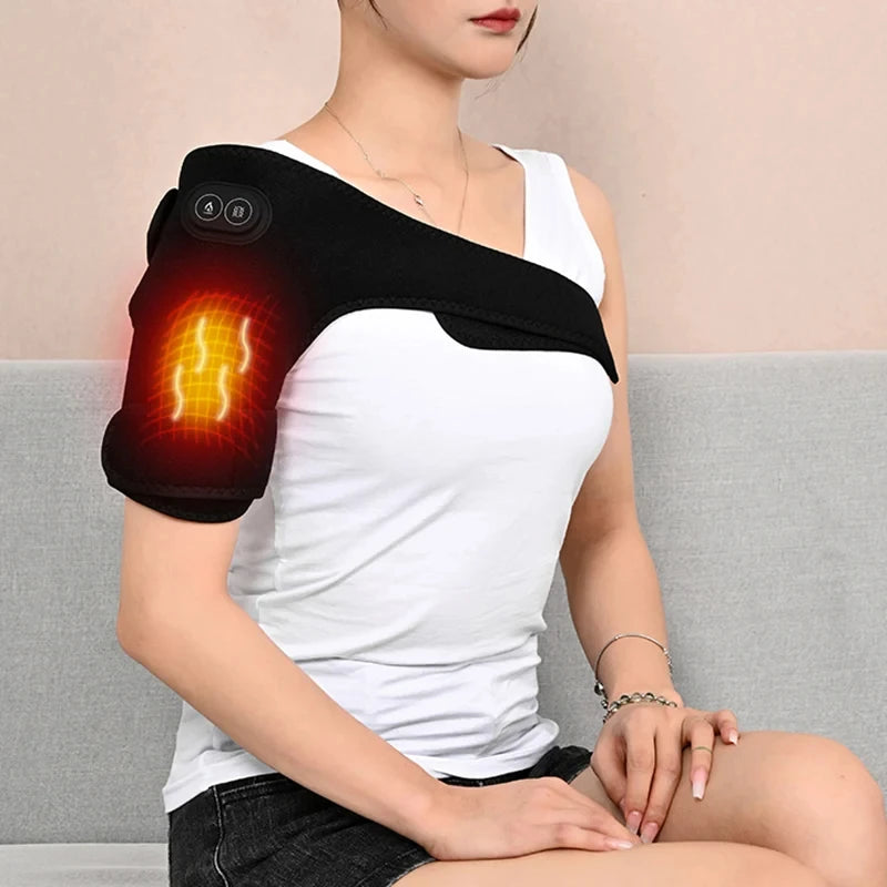 Heated Massage Brace for Shoulder & Knee - USB Rechargeable Support Strap with 3 Heat & Vibration Levels - Problems Solved