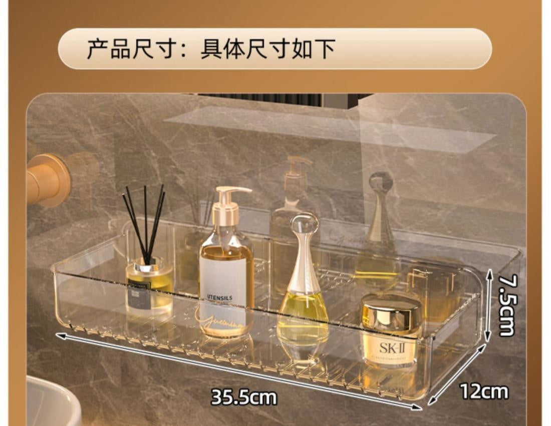 Bathroom White Shelf Rack Wall-mounted Washbasin No-punch Washroom Wall Mounted Cosmetic Storage Transparent Shelf Organiser - Problems Solved