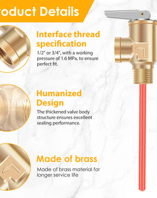 1/2" NPT or 3/4" NPT RV Temperature and Pressure Relief Valve Brass RV Water Heater Temperature and Pressure Relief Valve - Problems Solved