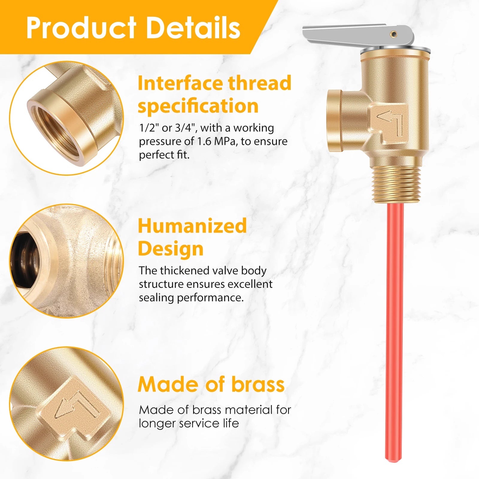 1/2" NPT or 3/4" NPT RV Temperature and Pressure Relief Valve Brass RV Water Heater Temperature and Pressure Relief Valve - Problems Solved