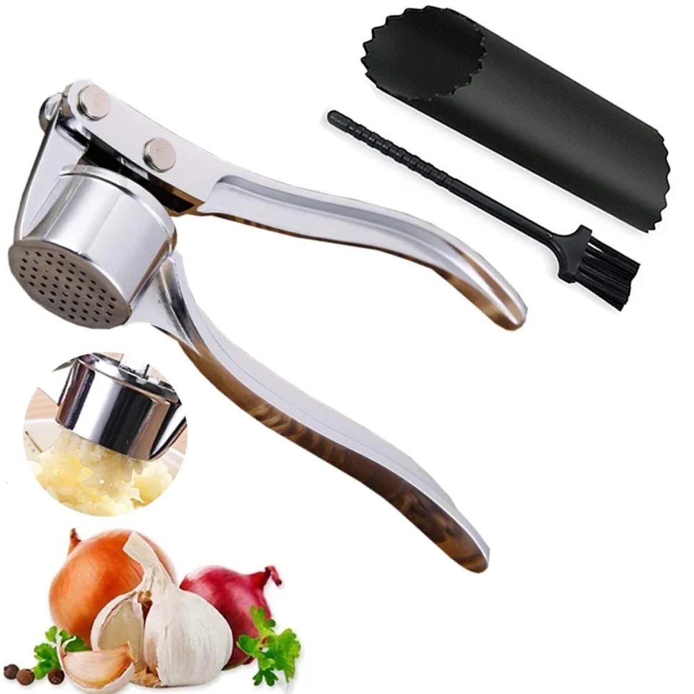 Kitchen Gadgets Garlic Press Stainless Steel Garlic Mincer Garlic Peeler and Cleaning Brush Ginger Peeler Household Tools - Problems Solved