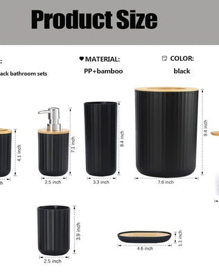 Modern Bathroom Essentials Set/Includes Toothbrush Holder, Waste Bin, Toilet Brush, Cup, Soap Dish and Soap Dispenser - Problems Solved