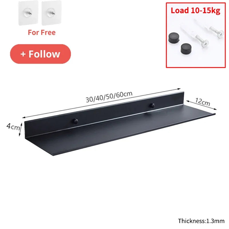 Bath Storage Rack Wall Shelves Floating Matt Black Bathroom Kitchen Mirror Metal Shower Organizer Home Accessories No Drill - Problems Solved