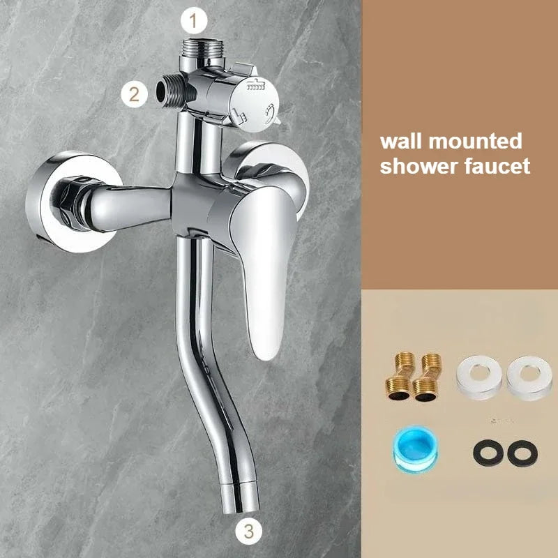 Wall-mounted Problems Solved bathtub faucet with shower accessory, hot and cold water mixer, adjustable 3-mode bathroom tap.