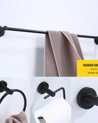 Bathroom Hardware Black Robe Hook Towel Rail Bar Rack Bar Shelf Tissue Paper Holder