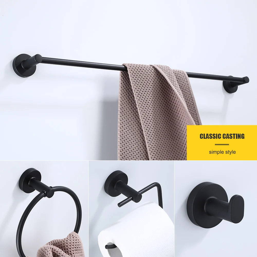 Bathroom Hardware Black Robe Hook Towel Rail Bar Rack Bar Shelf Tissue Paper Holder