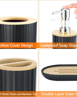 Modern Bathroom Essentials Set/Includes Toothbrush Holder, Waste Bin, Toilet Brush, Cup, Soap Dish and Soap Dispenser - Problems Solved