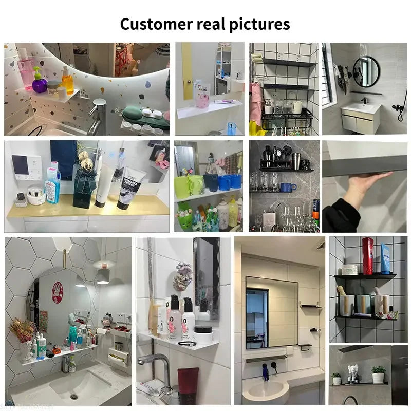 Bath Storage Rack Wall Shelves Floating Matt Black Bathroom Kitchen Mirror Metal Shower Organizer Home Accessories No Drill - Problems Solved