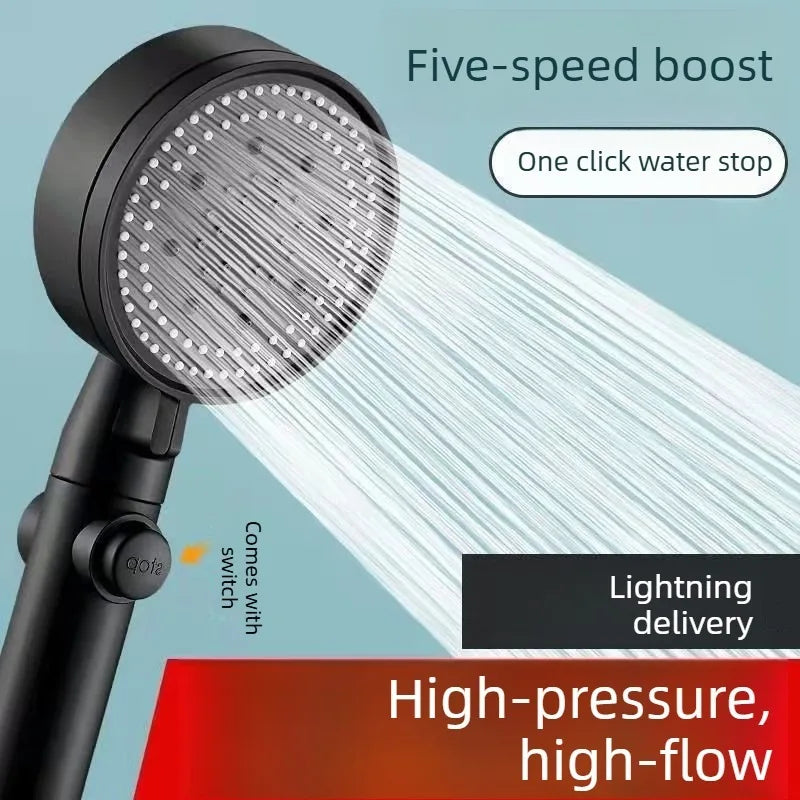 Bathroom Shower Accessories  - Adjustable High Pressure Shower Head 5 Modes with Hose Water Saving One-Key Stop Spray Nozzle - Problems Solved